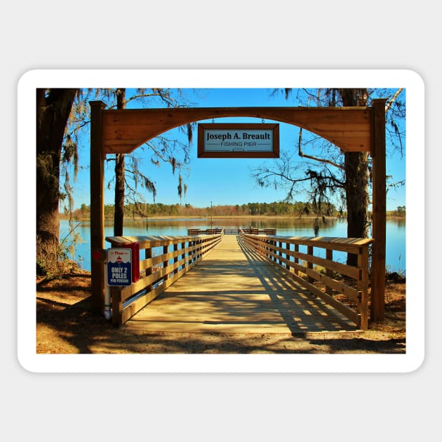 Riverfront Fishing Pier Sticker by Cynthia48